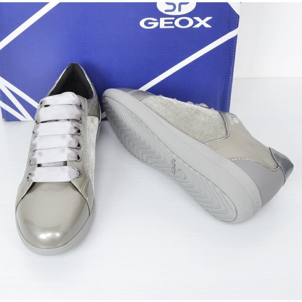 New! GEOX Women's Patent Velvet Lace up Comfort Shoes Sneakers - Picture 6 of 7
